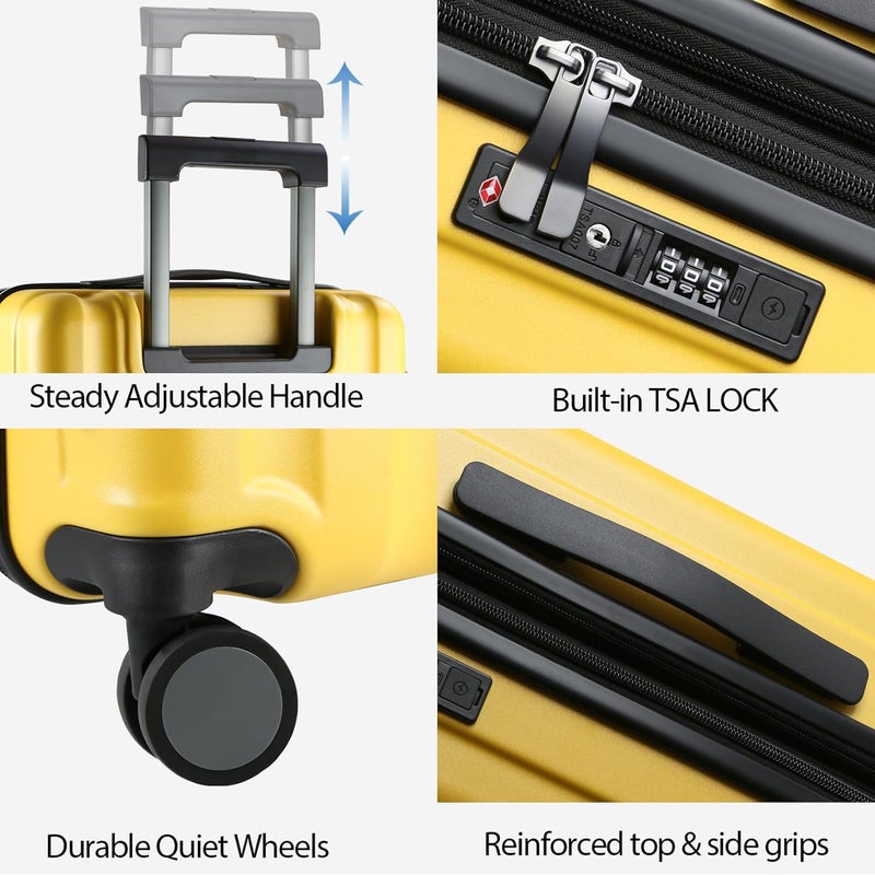 KROSER Hardside Expandable Carry On Luggage with Spinner Wheels & Built-in TSA Lock, Durable Suitcase Rolling Luggage with USB Port, Carry-On 20-Inch, Yellow - Image 4